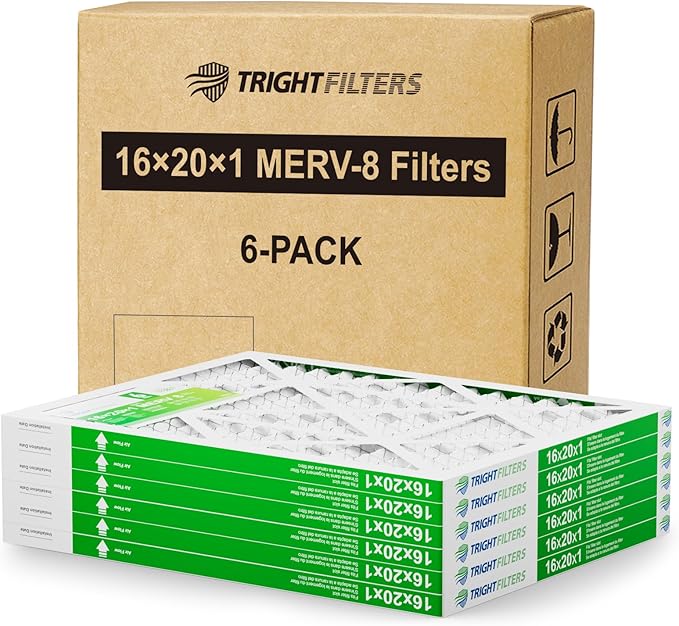 16x20x1 Air Filter 6 Pack, Durable MERV 8 Pleated Home HVAC AC Furnace Filters, Lightweight Compact Air Conditioner Filter Replacement