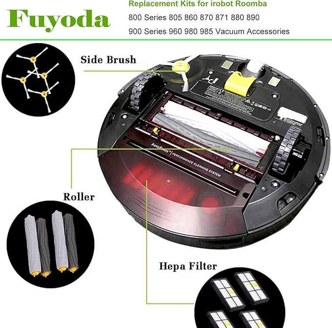 Replacement Parts for irobot Roomba 800 Series 850 860 861 866 870 880 890 900 Series 960 980 981 985 Vacuum Cleaner,Replenishement Kits with 2 Set Extractors,4 Filters,4 Side Brushes