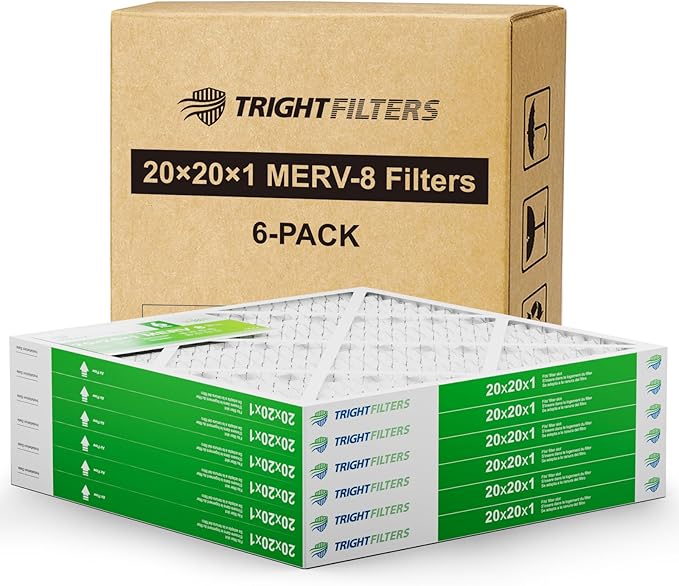 20x20x1 Air Filter 6 Pack, Durable MERV 8 Pleated Home HVAC AC Furnace Filters, Lightweight Compact Air Conditioner Filter Replacement