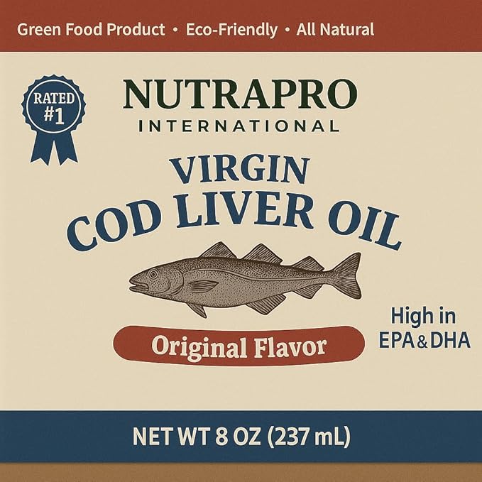 Virgin Cod Liver Oil - 8 Fl oz Natural, Wild Caught & Fresh Tasting, High in Vitamin D, Omega 3 DHA/EPA (Original Taste-Unflavored)