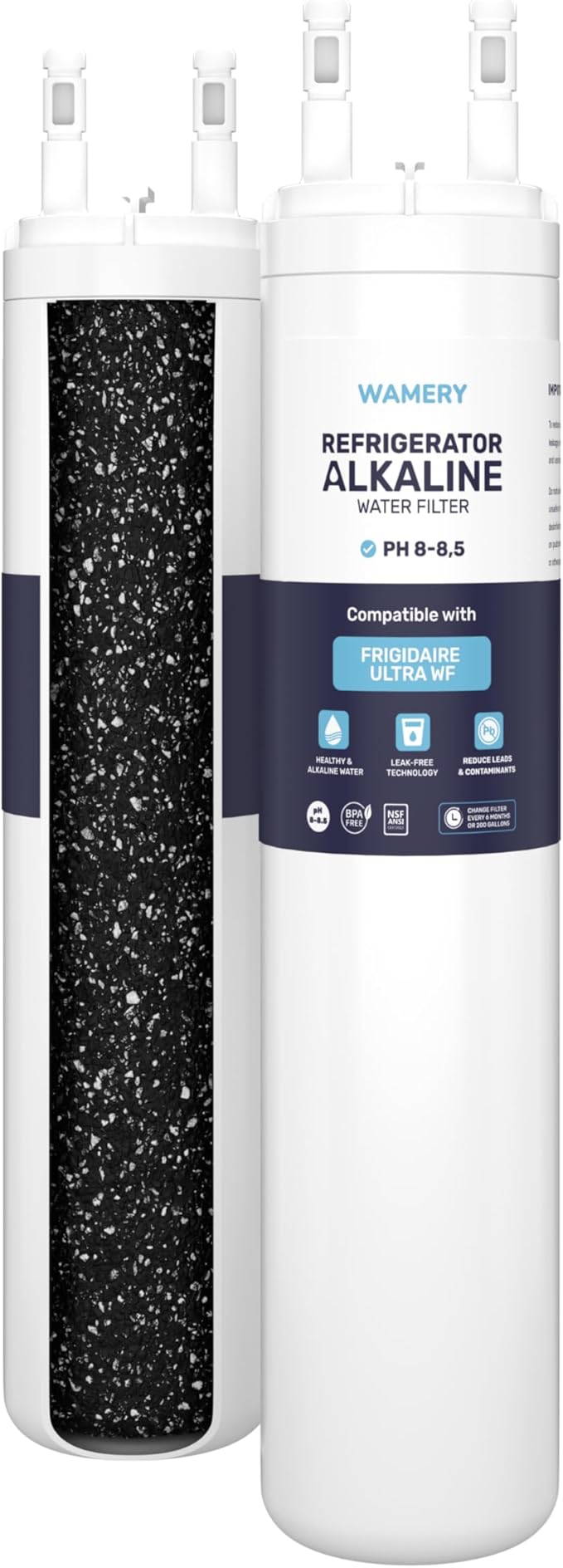 Wamery Alkaline Refrigerator Water Filter Replacement - Model ULTRAWF, 6-Month/300-Gallon Life, Twist-In Tool-Free Install, IAPMO to NSF/ANSI 42, Leak-Free Seal, BPA-Free Housing, 1 Pack
