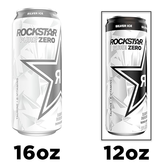 Rockstar Energy Drink, Pure Zero Silver Ice, 12oz Sleek Cans (Pack of 8)