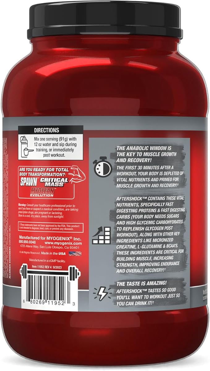 MYOGENIX Aftershock Post Workout, Muscle Growth Whey Protein Powder | Anabolic Whey Protein and Mass Building Carbohydrates | Amino Stack Creatine and Glutamine Plus BCAAs | Pina Colada 3 LBS