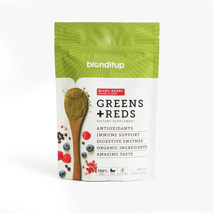 BlendItUp Super Greens & Reds | Potent Immune Support & Digestion | 30-Day Supply | Organic Vegan Greens | Helps Decrease Cortisol | Total Body Wellness | Enzyme Matrix for Optimal Absorption