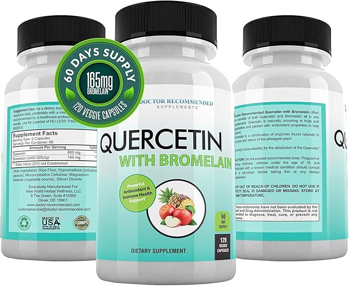 Quercetin 800mg w/Bromelain 165mg Per Serving- 120 Veggie Capsules-Full 60 Day Supply, Vitamin Supplement, Bioflavonoids, Gluten Free, Non-GMO (Pack of 3)