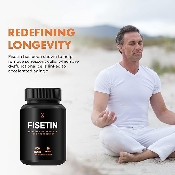 HUMANX Fisetin 500mg - 98% Pure Fisetin Supplement - Powerful Serving Size (Similar to Apigenin, Luteolin, Quercetin) Senolytic Activator - Natural Polypheonols - USA Made, Non-GMO Fisetin Capsules