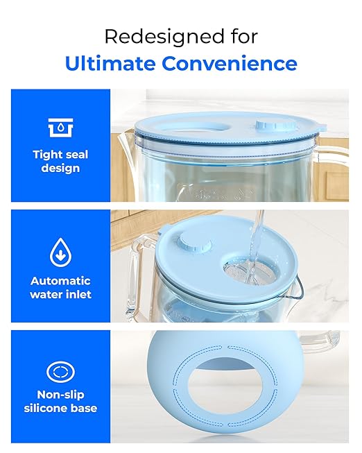 Waterdrop Glass Alkaline Water Filter Pitcher with 1 Filter, Enhances Alkaline Water, Eco-Friendly, 7-Cup, for Home and Office, Reduces PFOA/PFOS, Chlorine, Cadmium, Copper, Mercury, Blue
