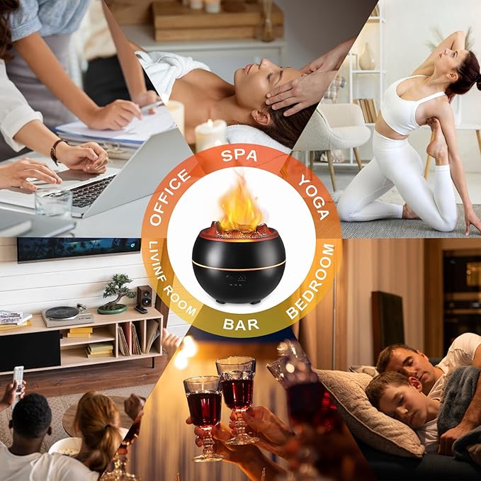 2 Pack Essential Oil Diffuser,Colorful Flame Air Aroma Diffuser Humidifier,Upgraded 7 Flame Colors Noiseless Essential Oil Diffuser for Home,Office,Yoga with Auto-Off Protection(360ml,Black)