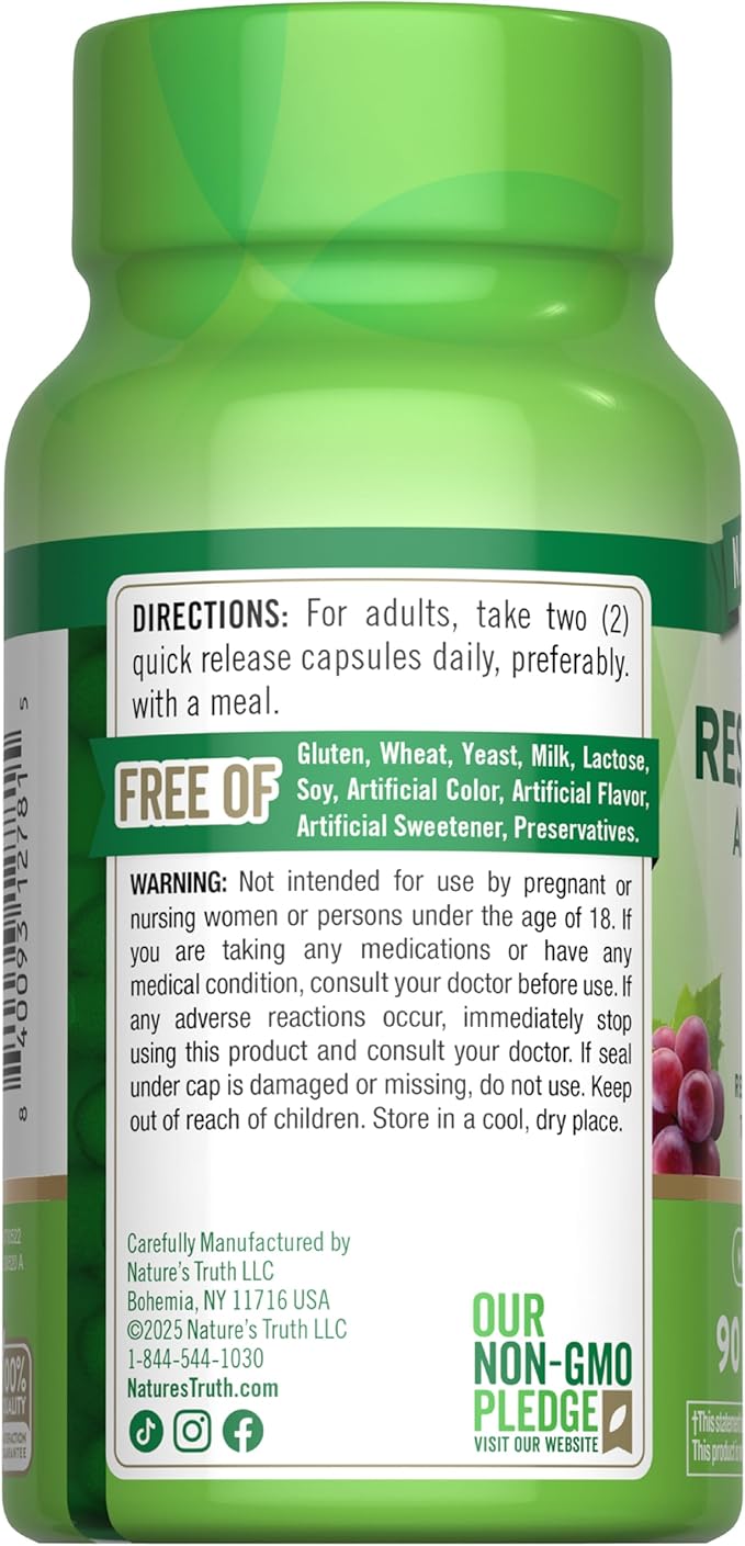 Nature's Truth Resveratrol Complex 1200 mg | 90 Capsules | Non-GMO and Gluten Free Supplement