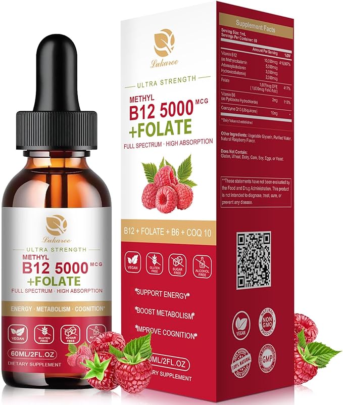 Vitamin B12 Sublingual Drops Vegan B12 Vitamins Liquid-Full Spectrum-Methylcobalamin, Adenosyl & Hydroxy B12, for Energy, Focus, Mood & Immune Support- 2 Month Supply, 2 fl oz