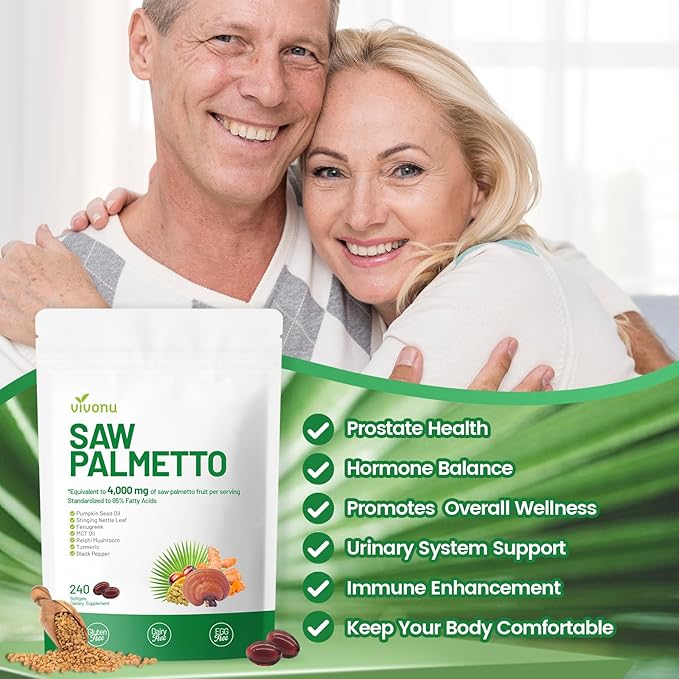 Saw Palmetto Capsules Extract 8 in 1, Pumpkin Seed Oil - Supports Prostate Health, Relieves Urination Issues, Supports Hair Growth, DHT Blocker 240 Softgels