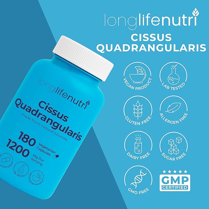 Cissus Quadrangularis 1200mg - 180 Vegetarian Capsules, Stem Extract for Joint Comfort, Bone Strength & Active Mobility, High Potency Formula, 3-Month Supply, GMP Certified, Made in USA