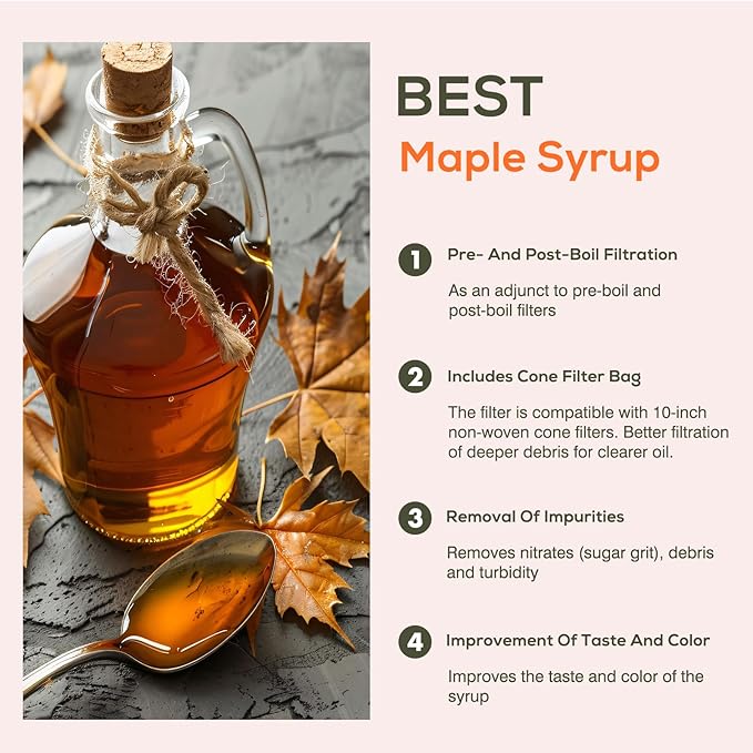 1PCS 10” Reusable Cone Filter Bag for Frying Oil - with Fryer Oil Filter Bag, Cooking Oil Filter Holder, Maple Syrup Cone Filter Stand - Durable Construction - Easy to Clean