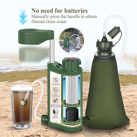 Timain Outdoor Portable Water Filter Pump,Water Filtration Systems,Perfect for Travel,Camping, Hiking,Fishing,Hunting,Emergency Preparedness