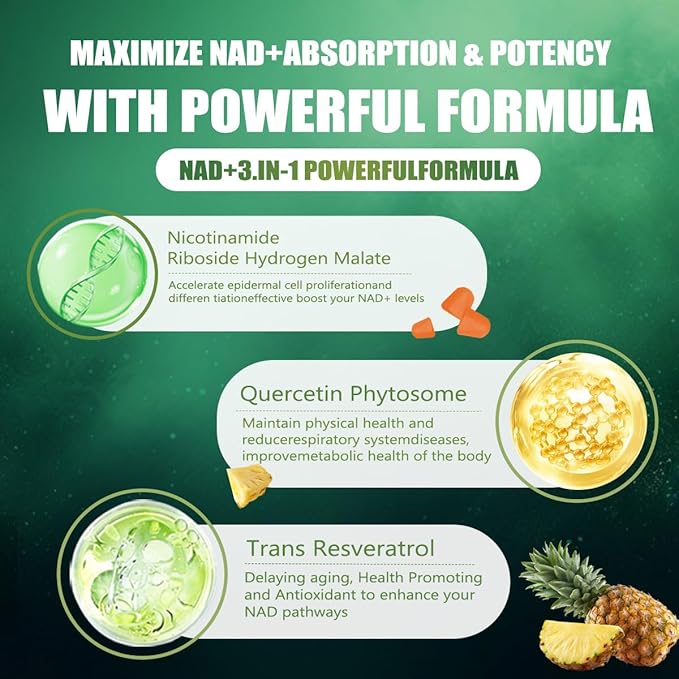 NAD+ Gummies – Sugar-Free NAD Supplement with Liposomal Nicotinamide Riboside, Resveratrol & Quercetin – Anti-Aging, Cellular Energy & Health Support – Blueberry Flavor, 90 Gummies