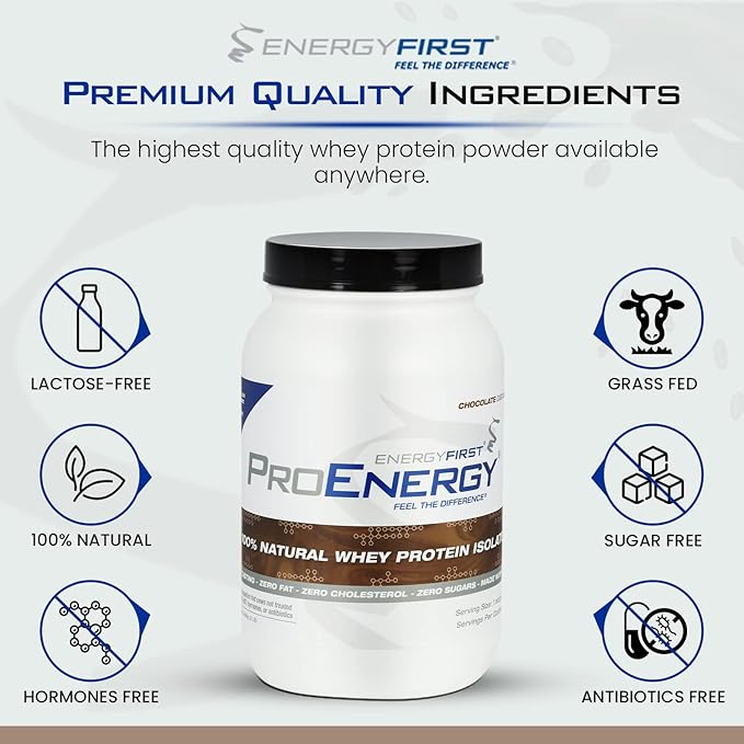 EnergyFirst Grass-Fed Chocolate Whey Protein Isolate (2lb), High-Protein Shake, Gluten-Free, Non-GMO Ideal for Meal Replacement & Workout Recovery, 35 Servings