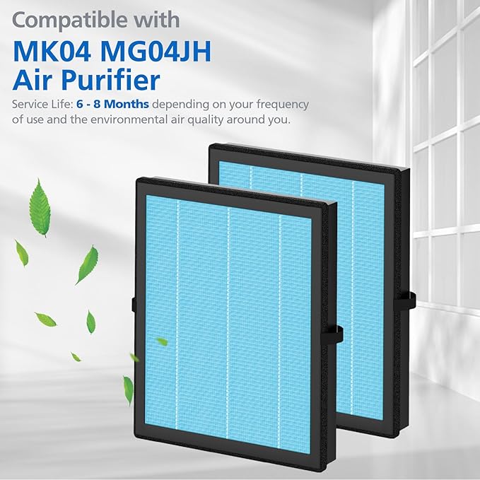 MK04 MG04JH Replacement Filters For MK04 MG04JH Air Purifier MK-04 HEPA Filter For Dust, Pet Dander, Smoke, Pollen for Home Large Room Up to 1095 Sq.Ft, Part No. MK04LX, 2 Pack