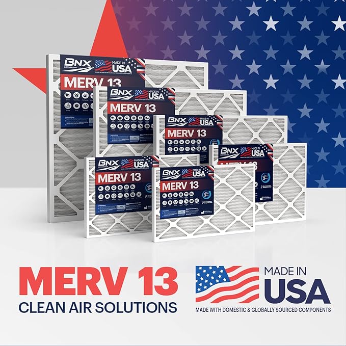 BNX TruFilter 16x24x1 Air Filter MERV 13 (6-Pack) - MADE IN USA - Electrostatic Pleated Air Conditioner HVAC AC Furnace Filters for Allergies, Pollen, Mold, Bacteria, Smoke, Allergen, MPR 1900 FPR 10
