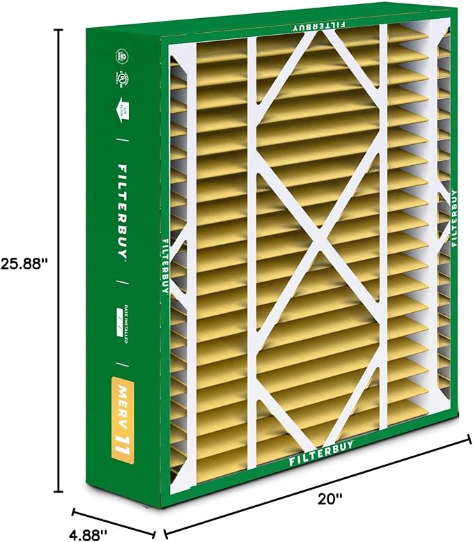 Filterbuy 20x26x5 Air Filter MERV 11 (MPR 1200) Allergen Defense (3-Pack), Pleated HVAC AC Furnace Filters for Electro-Air, Emerson, Lennox, White Rodgers, & More (Actual Size: 20.00 x 25.88 x 4.88)