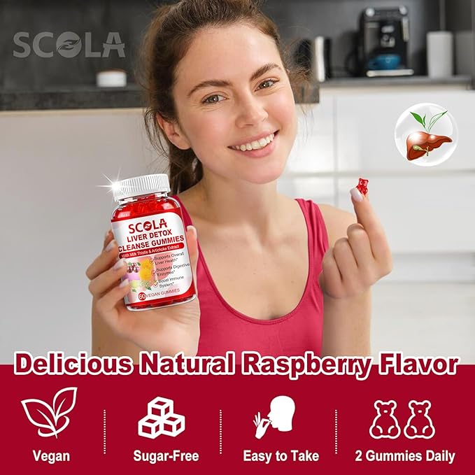 SCOLA Liver Cleanse Detox & Repair Gummies, Liver Support Supplement Includes Milk Thistle Extract with Silymarin, Dandelion, Chicory Root, Liver Health Supplements, 120 Count