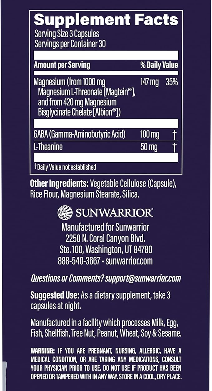 Magnesium Supplement L-Theanine Capsules Mood, Sleep & Stress Support with Magnesium Bisglycinate, L-Theanine & GABA Promotes Relaxation, Sleep Quality & Mental Clarity Vegan & Non-Drowsy 90 Capsules