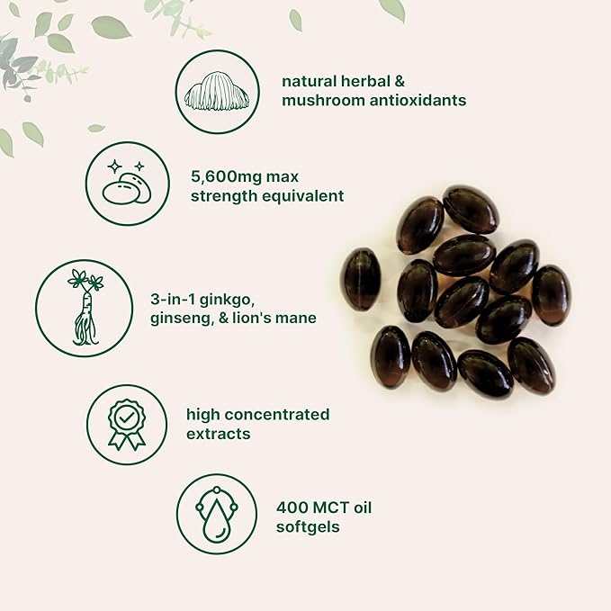 Micro Ingredients Ginkgo Biloba & Ginseng 5,600mg Equivalent, 400 Softgels | 6 Month Supply | Triple Strength Ginko Biloba & Lions Mane Memory Supplement for Brain, Mood & Cognitive Health