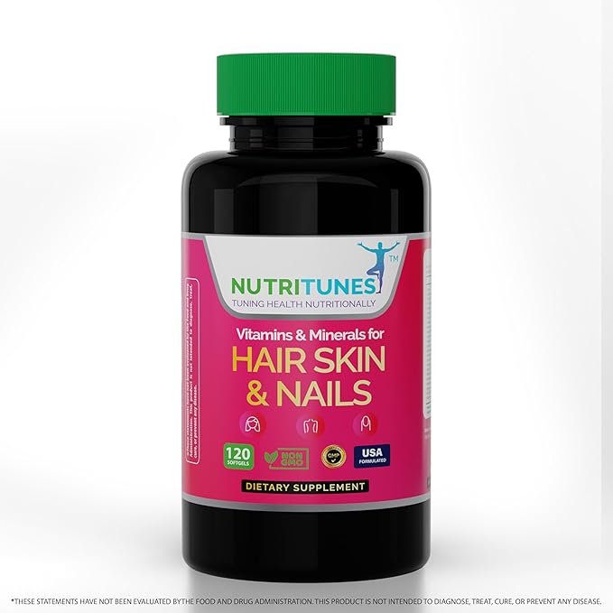 Hair Skin and Nail Vitamins–Biotin & Collagen Formula with B Vitamins, Zinc & Selenium – Promotes Hair Strength, Skin Hydration & Nail Health – 120 Softgels