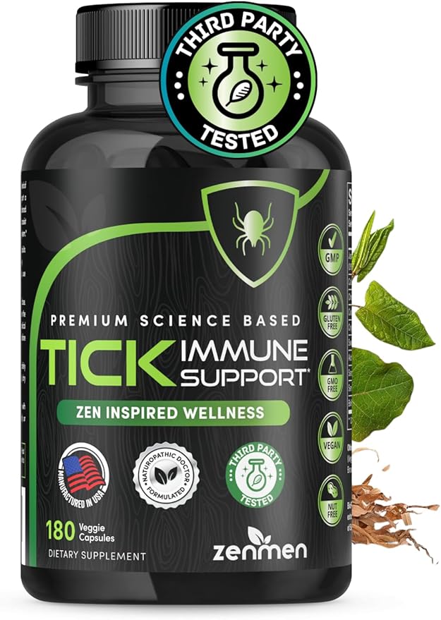 Zenmen Daily Tick Guard Immune Support Supplement - Improved Formula - Japanese Knotweed, Cat's Claw, Chinese Skullcap, Cryptolepis Sanguinolenta, Sweet Wormwood - 180 Vegan Capsules, Made in The USA