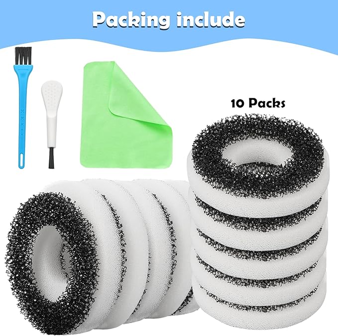 Foam and Carbon Rings Filter Replacement Compatible with Biorb Aquariums,Aquarium Sponge Foam Filter Pads (10 Piece of Carbon Foam, 10piece of Regular Foam, 2 Cleaning brushs,1 Cleaner pad)