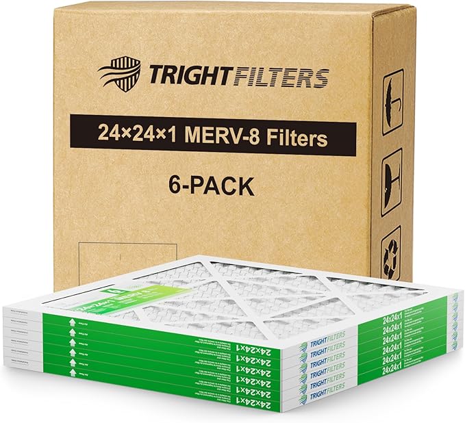 24x24x1 Air Filter 6 Pack, Durable MERV 8 Pleated Home HVAC AC Furnace Filters, Lightweight Compact Air Conditioner Filter Replacement