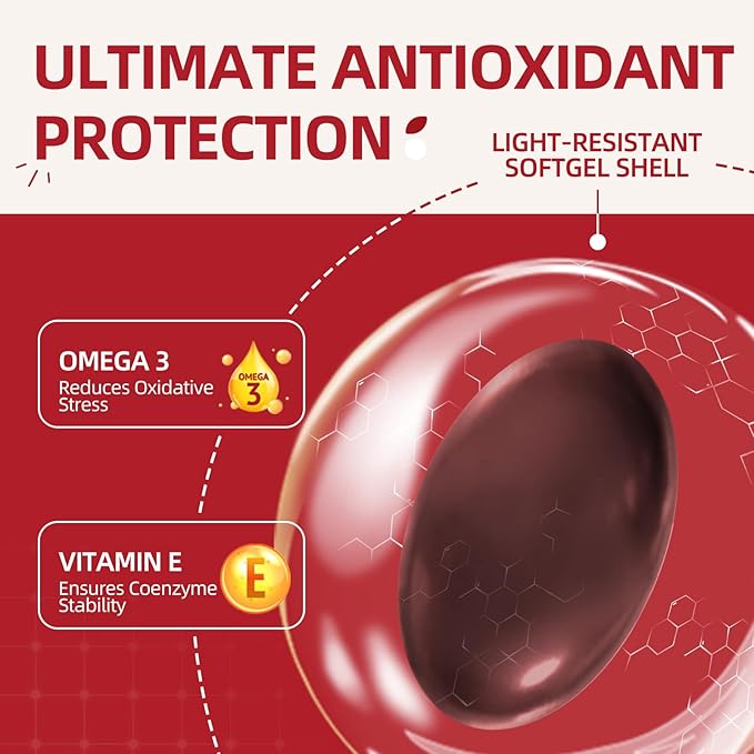 CoQ10-400mg-Softgels with PQQ & Omega 3, Maximum Absorption Coenzyme Q10, Powerful Antioxidant for Heart Health & Energy Production, 120 Count, Non-GMO