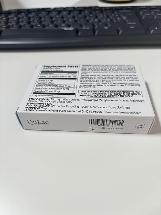 Dulàc - Diosmin 500 with Horse Chestnut, Butcher’s Broom, Red Grape & Hesperidin - Dietary Supplement - 40 Tablets - Made in Italy