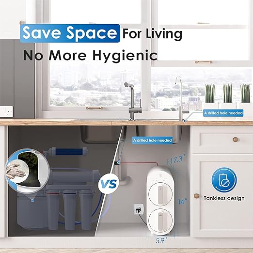 Waterdrop G2P600 Reverse Osmosis System, 600 GPD Tankless RO Water Filter System, Under Sink RO System, 7 Stage Filtration, 2:1 Pure to Drain, Reduce TDS, FCC Listed, USA Tech