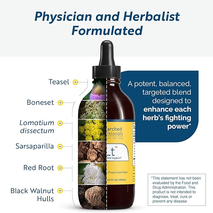 Researched Nutritionals BLT - Advanced Microbial Support - Black Walnut Hull, Boneset Herb, Sarsaparilla & Lomatium Tincture - Phospholipid Delivery Complex for Maximum Absorption (4 fl oz)