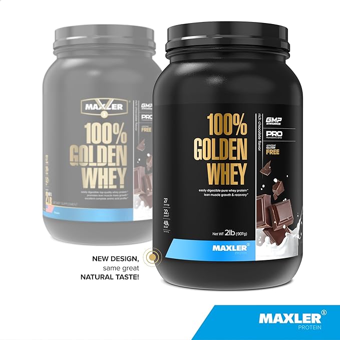 Maxler 100% Golden Whey - 22g of Protein per Serving - High Protein, Low Fat, Low Carb, Complete Amino Acid Profile - Rich Chocolate Protein 2 lb