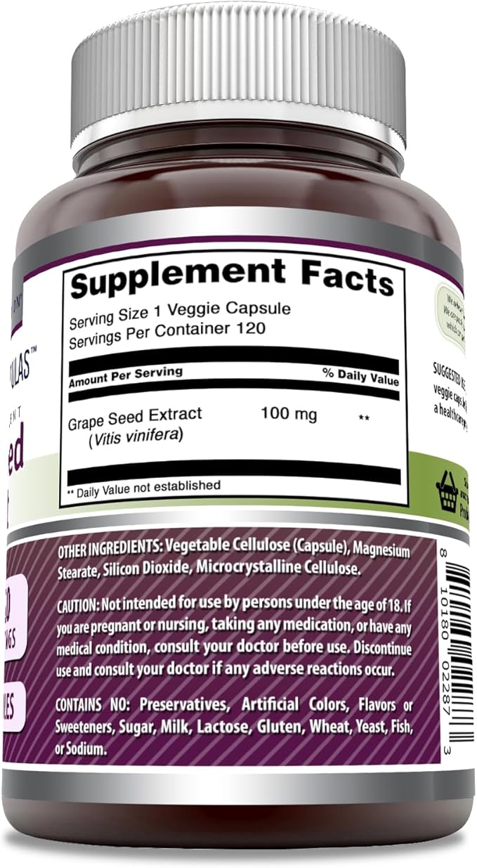 Amazing Formulas Grapeseed Extract Supplement | 100 Mg Per Serving | 120 Veggie Capsules | Non-GMO | Gluten-Free | Made in USA