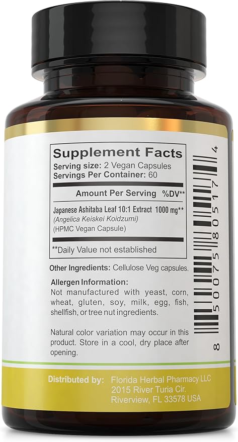 Florida Herbal Pharmacy, Japanese Ashitaba Leaf Extract Capsules 10:1 (120 Capsules) 500 mg per Capsule, 1000 mg Serving