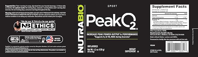 NutraBio Peak O2, Unflavored, 4.2 oz (120 g), Labs