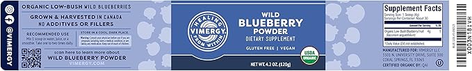 Vimergy Wild Blueberry Powder –Protects Brain Health* - Supports Cardiovascular Function* – Organic, Vegan & Gluten-Free – Trial Size 125g