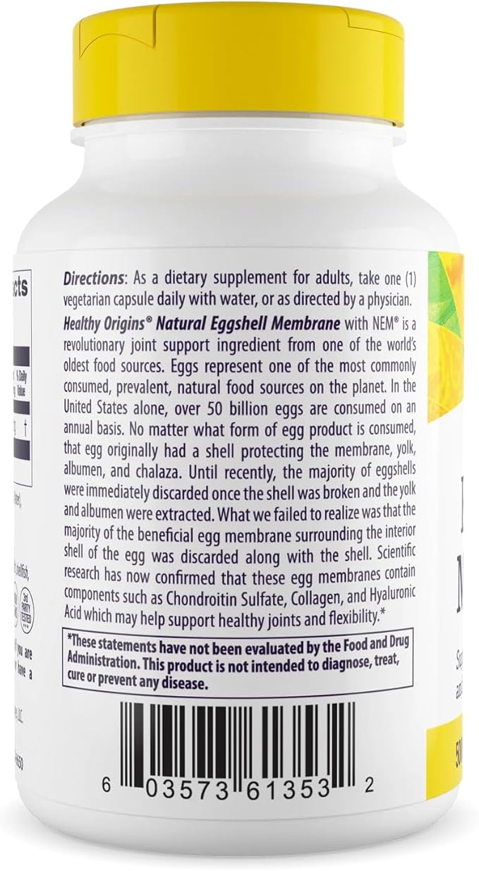 Healthy Origins Eggshell Membrane 500 mg (NEM, Non-GMO, Gluten Free, Joint Support), 60 Veggie Caps