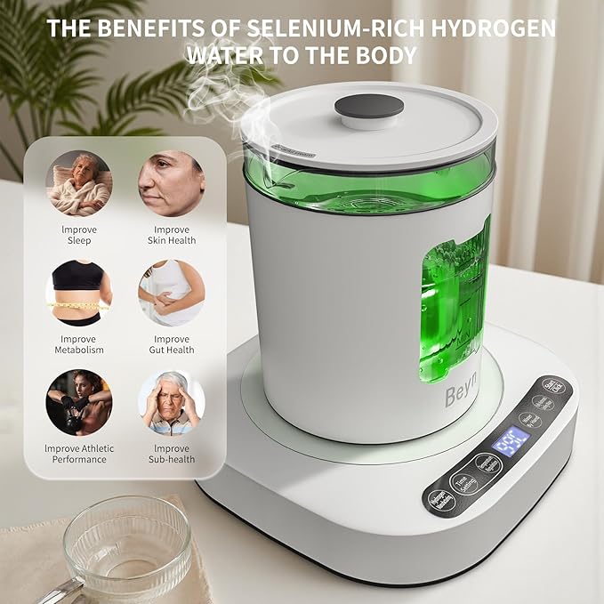 Beyn Selenium-Rich Hydrogen Water Pitcher, Dual-Effect Hydrogen Water Kettle, Electrolysis Jug with SPE/PEM Technology, Smart Constant Temperature Heating, Compatible with Multiple Water Types.