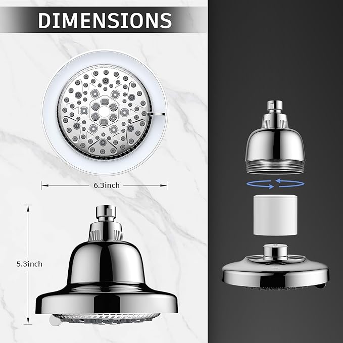 FEELSO Filtered Shower Head with LED Color Changing, 7 Modes High Pressure Rain Shower Head with Filters, Water Softener Showerhead for Hard Water Remove Chlorine, Reduces Dry Itchy Skin & Hair