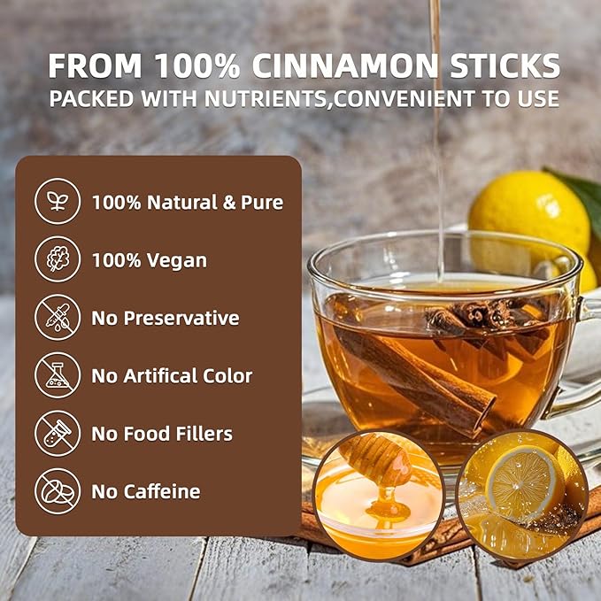 Veyorra Cinnamon Tea Bags -Natural & Pure Cinnamon Bark, Herbal Tea. No Sugar, No Caffeine, No Gluten, Vegan (30 Bags)