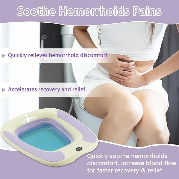Sitz Bath, Sitz Bath for Postpartum Care, Sitz Bath for Hemorrhoids, Sitz Bath for Toilet Seat, Sits Bath Tub for Women Men Adults, Sitz Bath Soak Salts Basin, Hip Bath Bowl, Collapsible, Purple