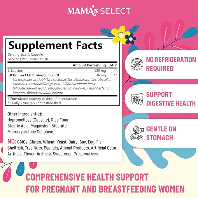 Mama's Select Prenatal Probiotics for Pregnant Women – Pregnancy, Postnatal & Postpartum Support – Aids Lactation, Breastfeeding, Digestion, Morning Sickness, Baby Microbiome – 30 Capsules