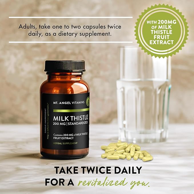 Mt. Angel Vitamins' Milk Thistle - Vegetarian Liver Support Supplement - Optimal Liver Health & Herbal Detox - Non-GMO & Gluten-Free - Made in The USA - 60 Capsules