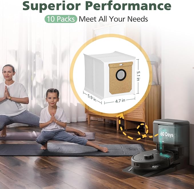 10 Pack Replacement Dust Bags for eufy L60 SES L50 SES Robot Vacuum, 2.5L Replacement Bags for Haier H9+, Conga Home 10000, 8090 Ultra, 9090 AI Vacuum Cleaner