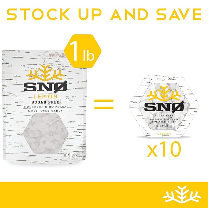 Lemon KETO Xylitol Candy Chips (3-Pack)- SNØ 1.5 oz - Sugar-Free Candy With Only 2 Ingredients | Low Carbs, Diabetic-Friendly, Non-GMO, Vegan, GF & Kosher | Purest candy in the world!