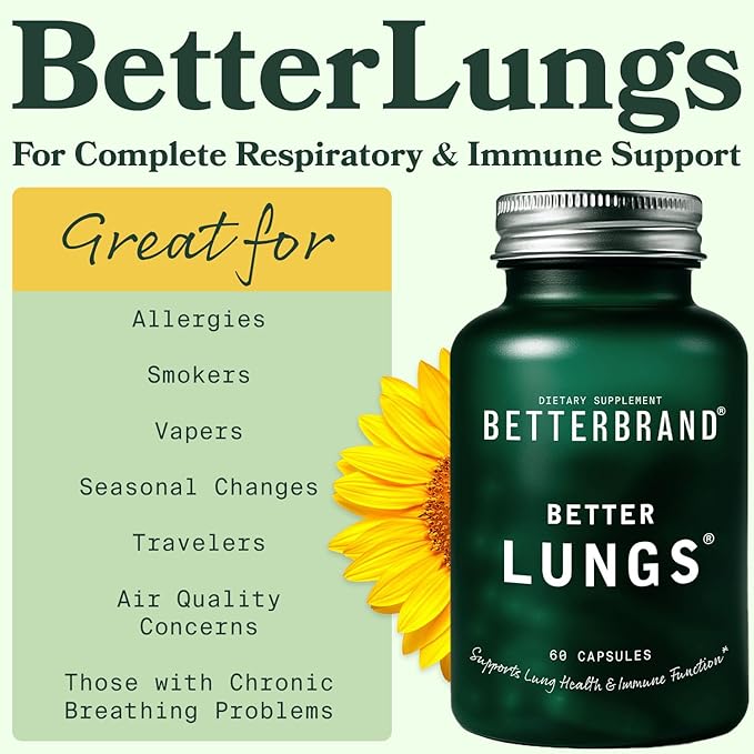 Betterbrand Mullein Leaf Extract for Lungs – Lung Support with Elderberry, Vitamin D, Ginseng & Reishi – Healthy Flow Cleanse & Immune Support– 60 Capsules
