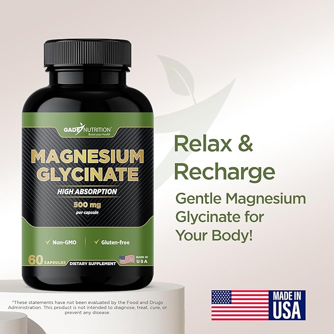 Gade Nutrition Pure Magnesium Glycinate | Magnesium Supplement as Calm Magnesium for Sleep | Magnesium Complex Supplement in Capsules Made wih Magnesium Glycinate Powder - or Calm Magnesium Powder
